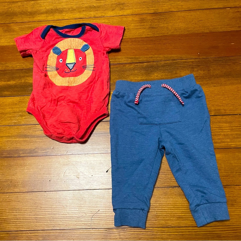 Little Wonders Appliqué Lion Roar Onesie & Absorba Blue Sweatpants Size 3-6 Mon
